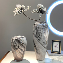 创意流沙水墨石纹玻璃花瓶摆件设计师样板房客厅插花瓶插花器摆件