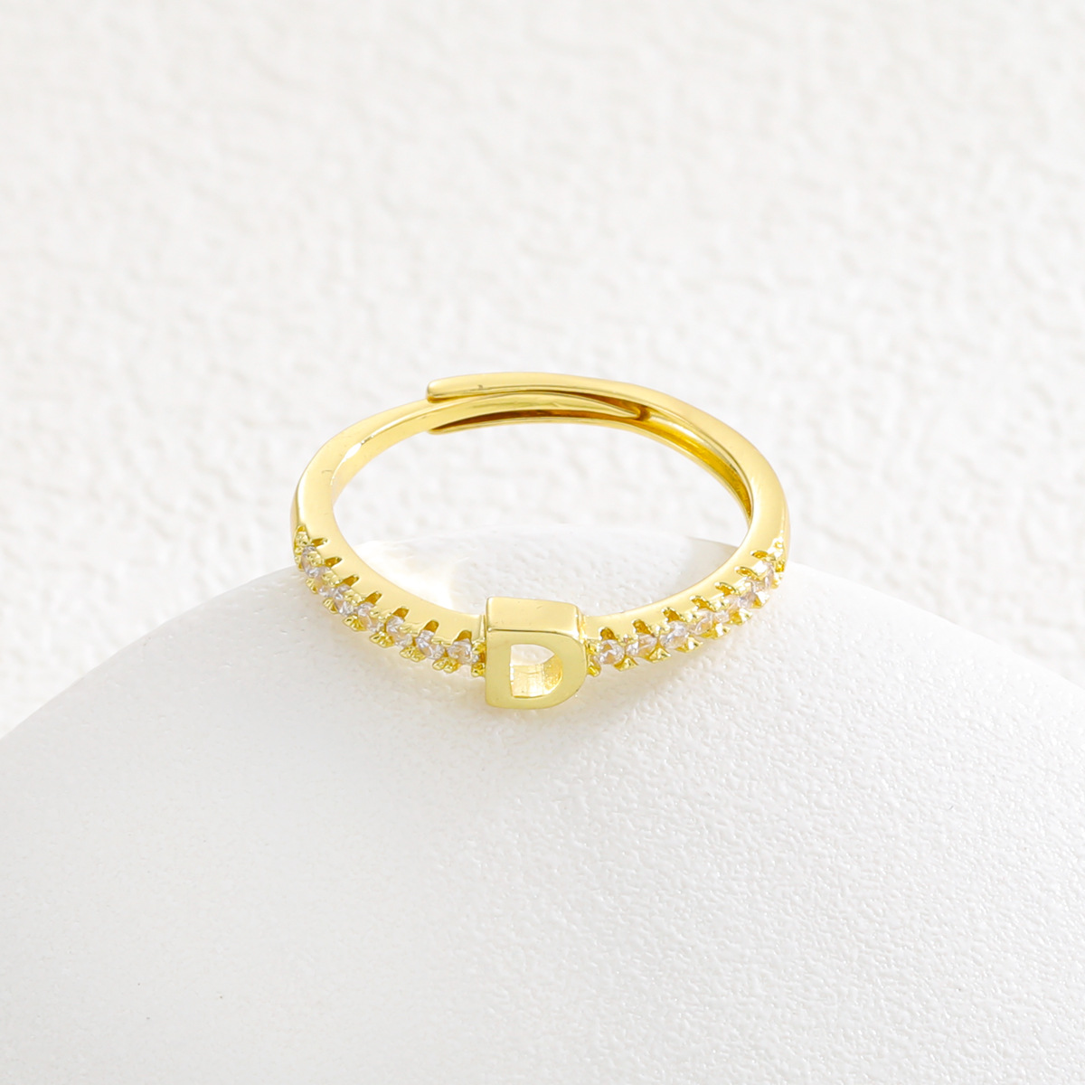 Brass Material Brass 18K Gold Plated Letter Zircon Adjustable Ring