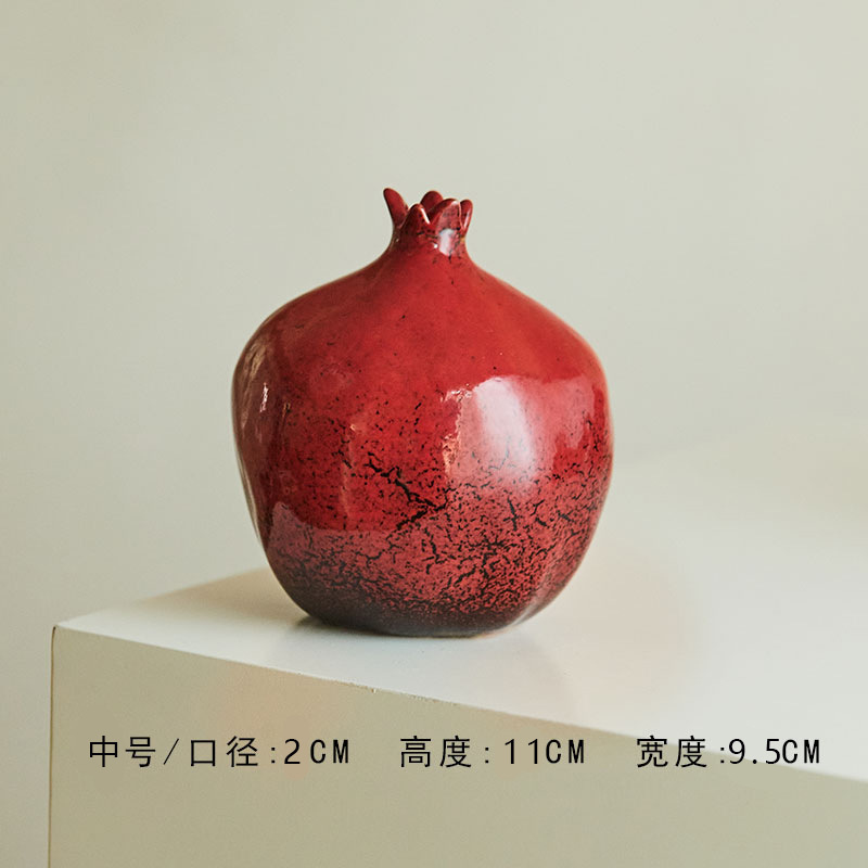 陶美集红色仿真石榴花瓶摆件客厅插花中式家居茶室饰品干插花花器|undefined