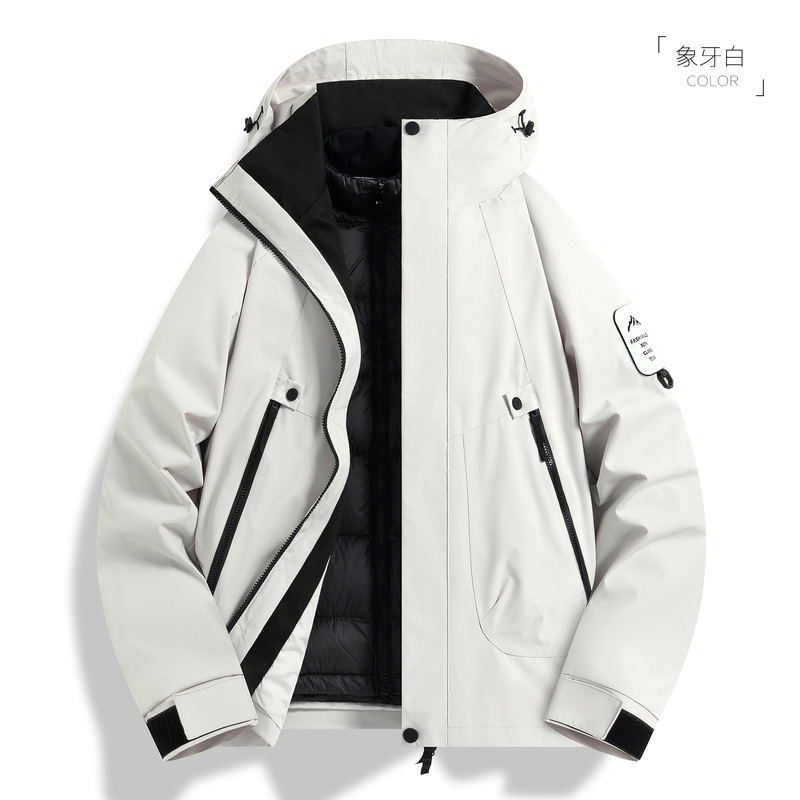マウンテントレンドジャケット、防風防水スリーインワンダウン登山ジャケット、ベルベットサーマルジャケット、カスタムプリントロゴ|undefined