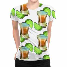 外贸独立站速卖通欧美女装上衣柠檬酒杯印花短袖圆领女士T恤