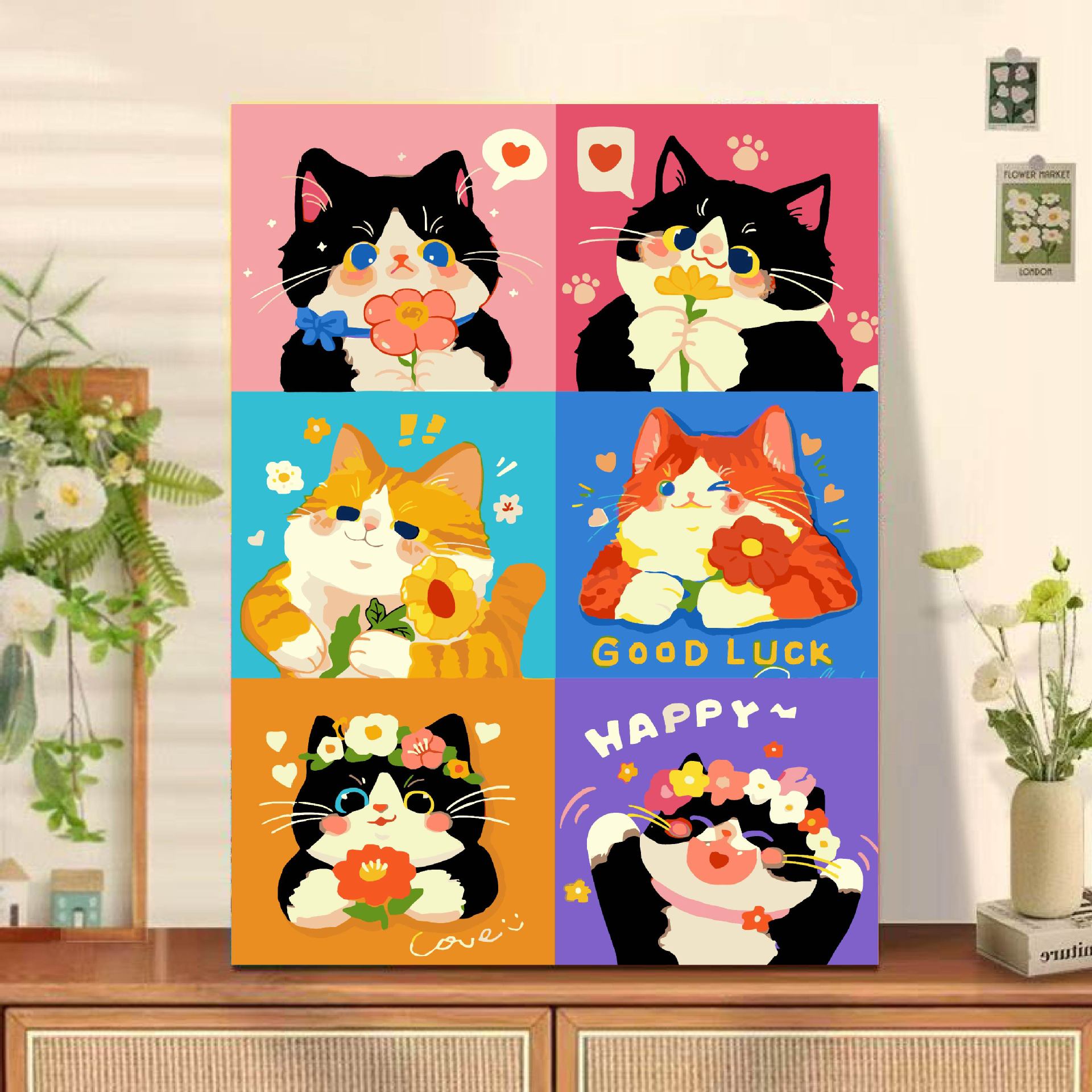 Dopamina gato gato pintura al óleo digital diy simple pintado a mano pintura de relleno pintada a mano dibujos animados pintura decorativa para niños