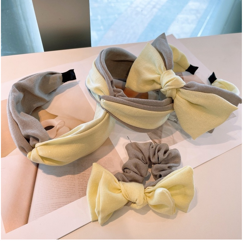 Double-layer Bow Yellow Linen Headband display picture 9