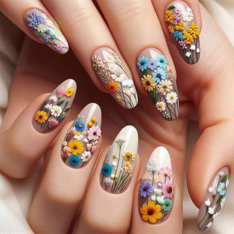 Cross-border color daisy nail dressing nail patch wholesale almond Chinese European and American nail dressing nail patch Cross-border color daisy nail dressing nail patch wholesale almond Chinese European and American nail dressing nail patch