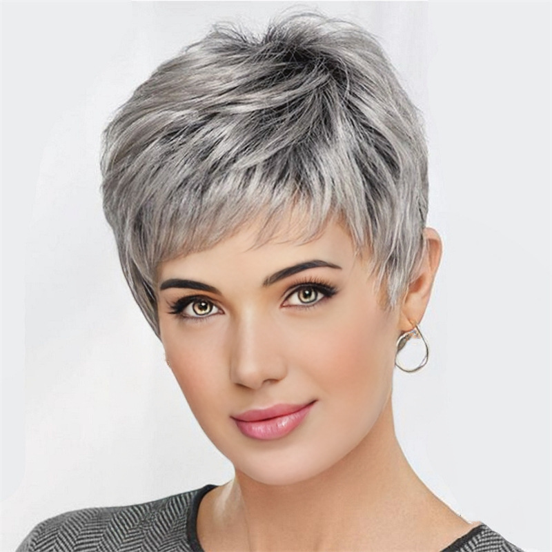 Amazon cross-border short hair middle-aged and elderly headgear grandma wig chemical fiber headgear hair supply stable factory wholesale