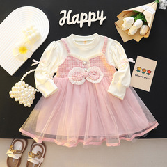 女童秋季新款公主連衣裙童裝女寶寶洋氣韓版格子假兩件兒童裙子