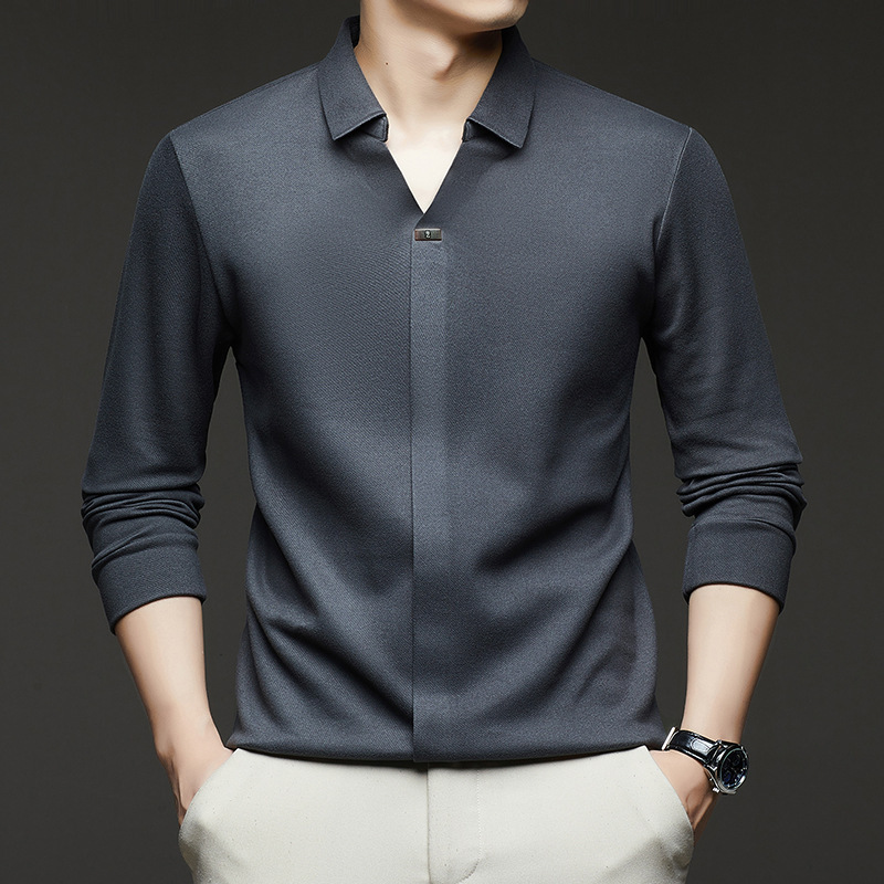 Men's Casual Long-Sleeve Shirt for Foreign Trade Business, New Spring and Autumn Base Layer, Seamless Inner Polo Shirt, Light Luxury Shirt Men's Casual Long-Sleeve Shirt for Foreign Trade Business, New Spring and Autumn Base Layer, Seamless Inner Polo Shirt, Light Luxury Shirt