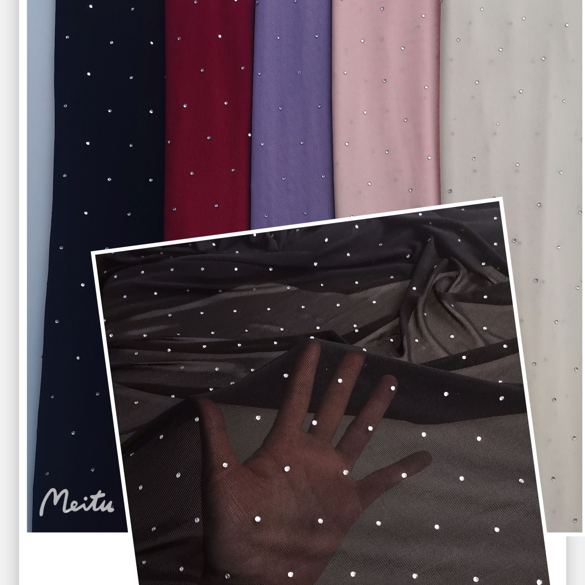 厂家直销~锦氨弹力柔软亲肤锦亚光网布小钻菱形规则烫钻 时装面料