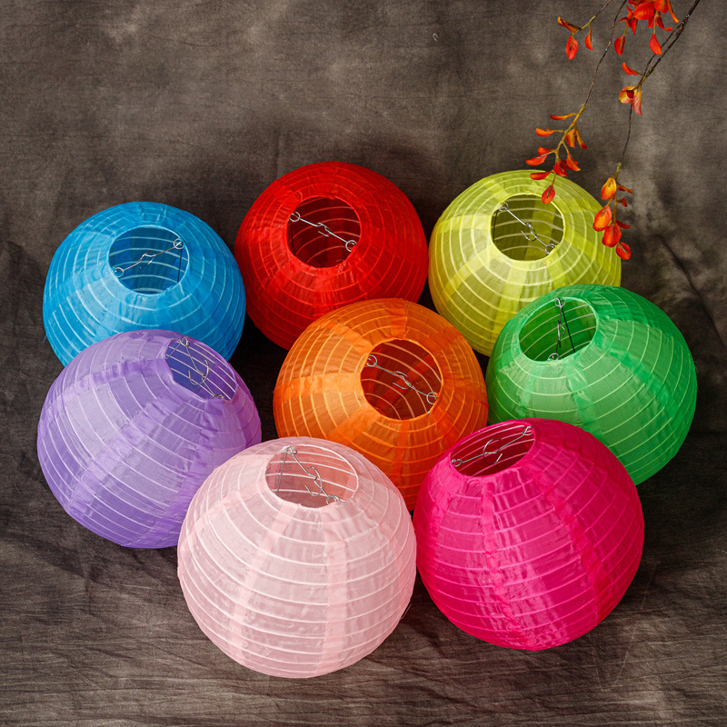 Outdoor Waterproof Colorful Silk Lanterns Rainproof and Sunproof Mid-Autumn Festival Decorative Lanterns Folding Sun Protection Lanterns Wholesale