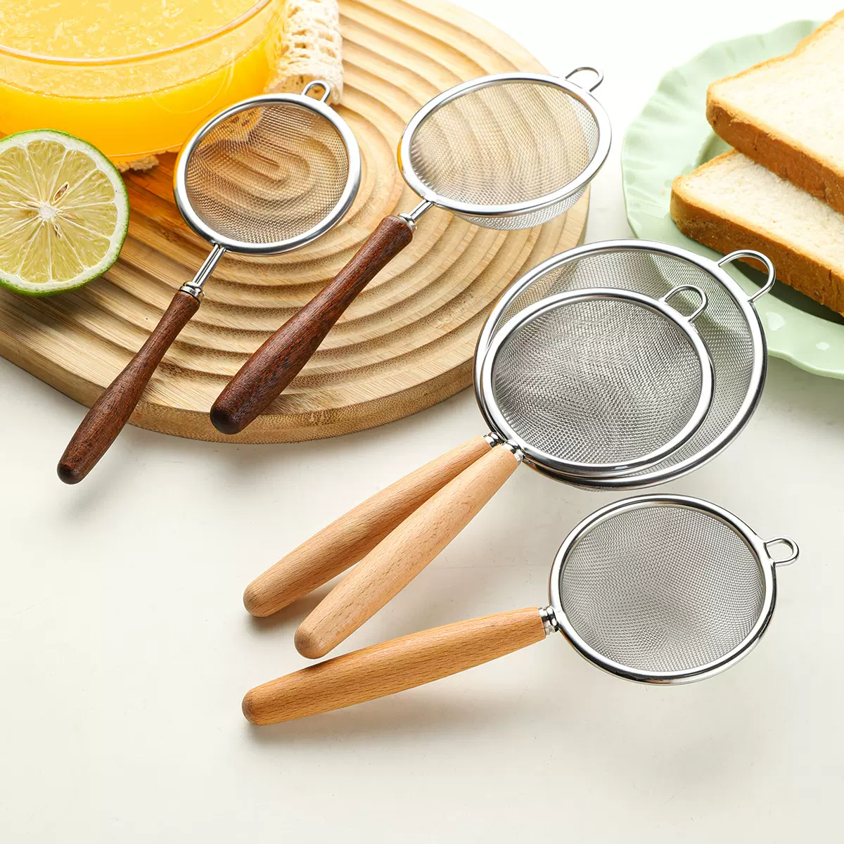木柄304不锈钢小网漏宝宝辅食网滤勺豆浆果汁过滤网筛迷你面粉筛
