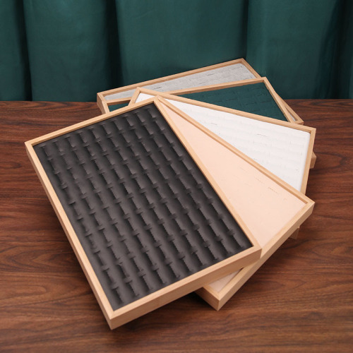 Bamboo Wood Velvet Cloth Hundred-Ring Display Tray Earring Pair Ring Hoop Storage Organizer Box Jewelry and Accessories Live Streaming Tray