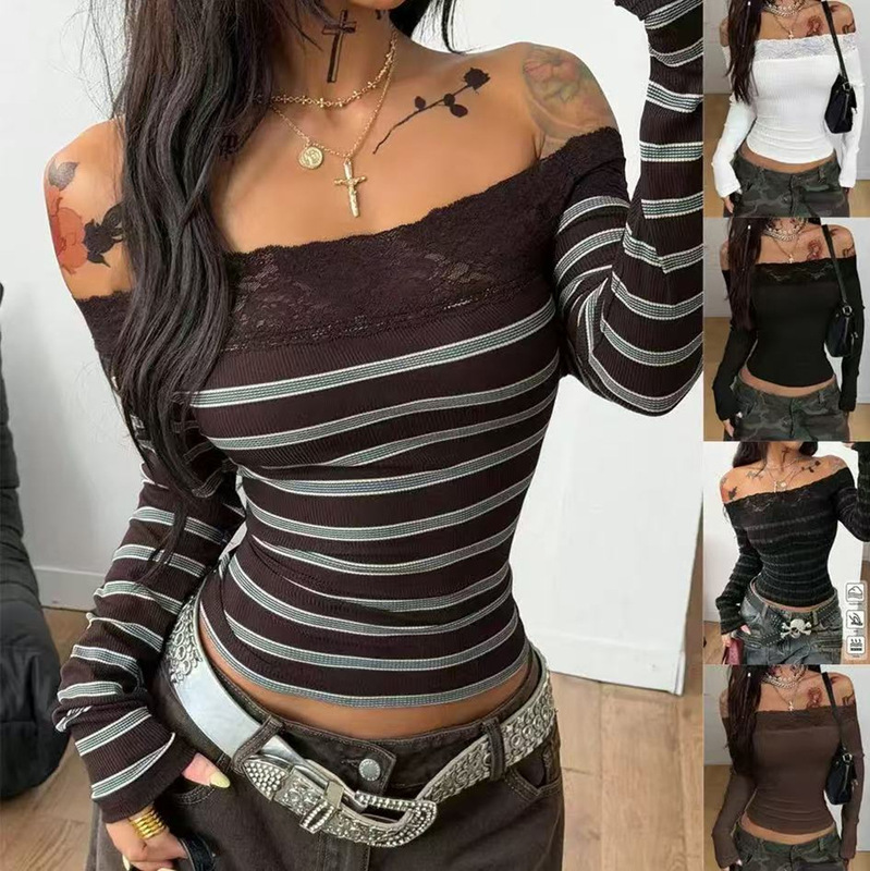 2026 Model Knitted Top Amazon Off-Shoulder Long-Sleeve Sexy Hot Girl Style Cross-Border European and American Women's Bodysuit 2026 Model Knitted Top Amazon Off-Shoulder Long-Sleeve Sexy Hot Girl Style Cross-Border European and American Women's Bodysuit