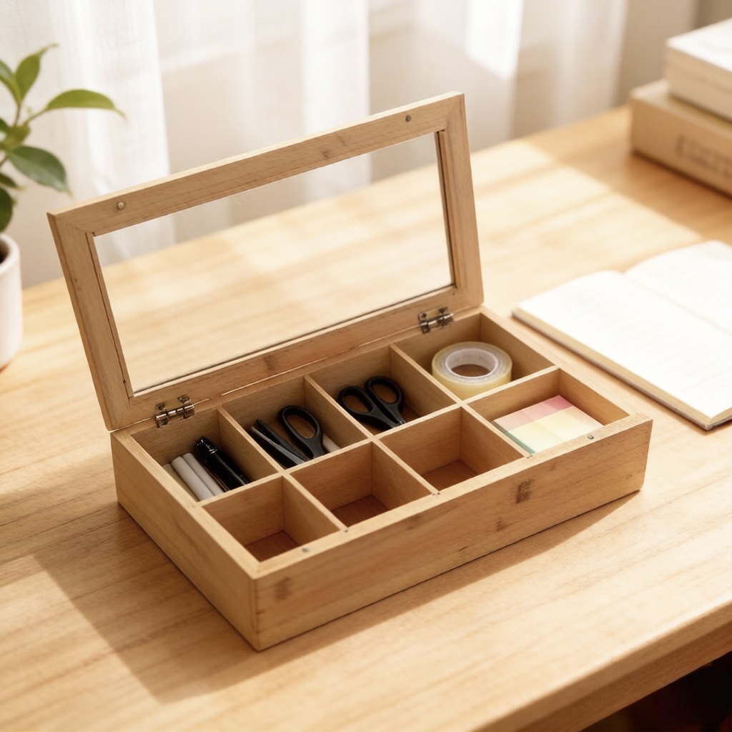 Caja Organizadora de Bambú para Bolsitas de Té, Transparente, para Escritorio