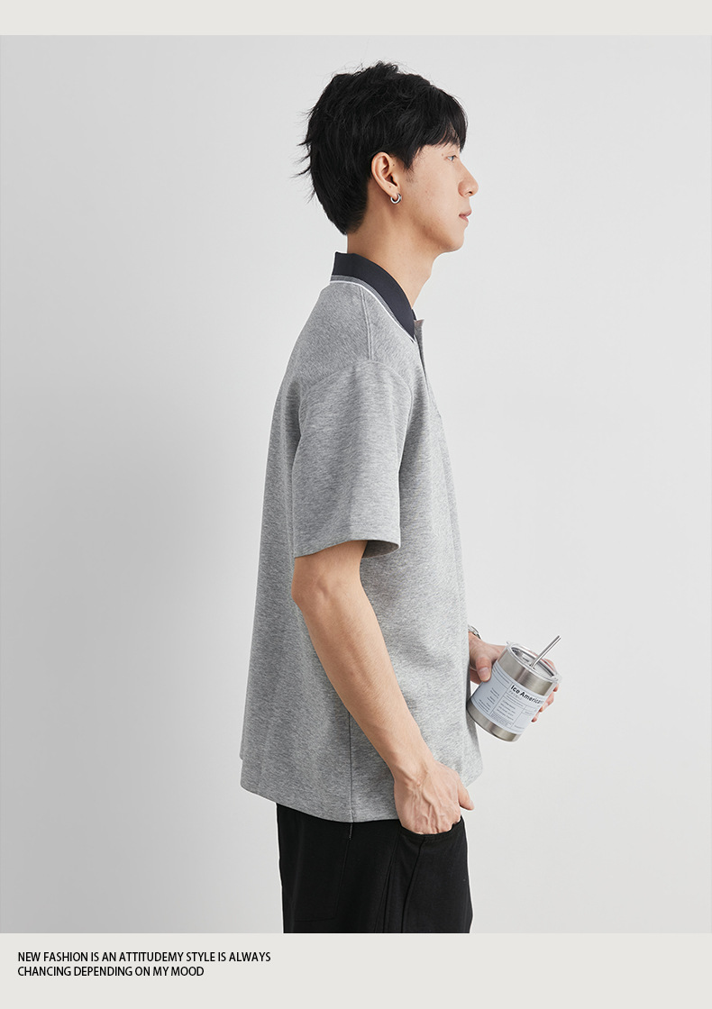 Áo polo nam cổ bẻ họa tiết chó con thêu, tay ngắn, form rộng thả vai — đen chi tiết 11