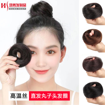 丸子头自然假发圈发饰蓬松古风假发包懒人盘发器化纤丸子头发圈