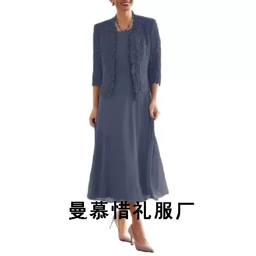 Amazon AliExpress Fashion European and American Two-piece Lace Cardigan Chiffon Long Dress Dress plus size Women Evening Dress