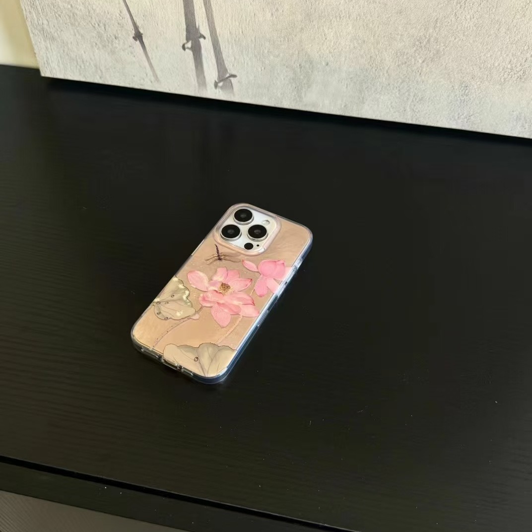 Hermoso estilo nacional buena suerte loto adecuado para 15Pro Max cuerda de mano iPhone14 Apple 13P funda para teléfono móvil 12 doble capa