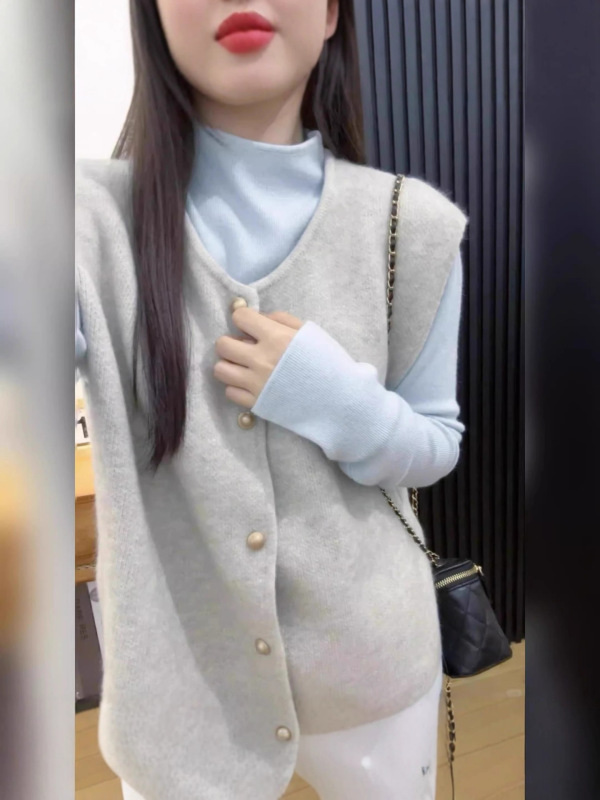 韩系小立领奶fufu软糯针织打底衫女秋冬大衣内搭简约中领毛衣上衣|undefined