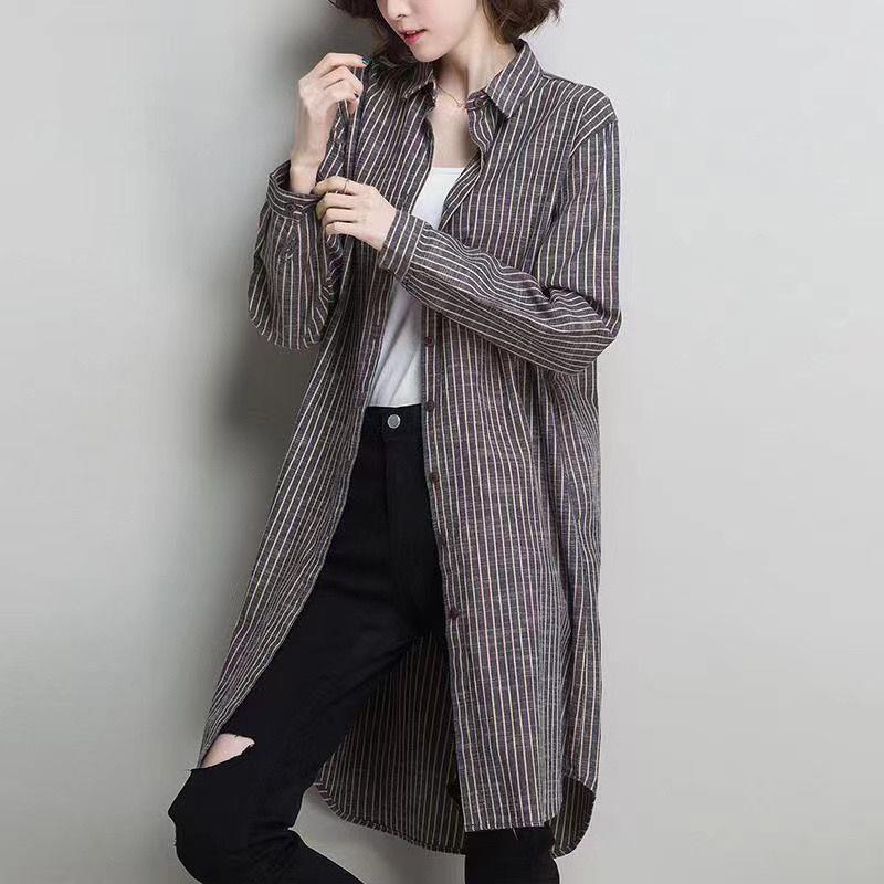 2026 Spring and Autumn New Striped Shirt for Women, Loose Korean Style Long Sleeve Cardigan Jacket, Melard