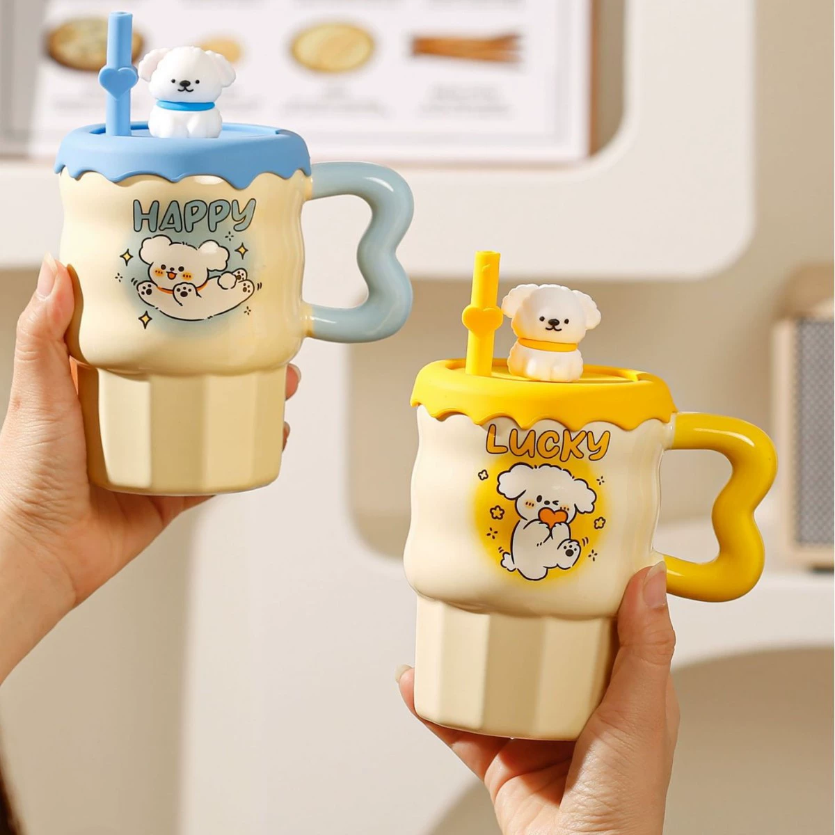 Cute high quality ceramic glass cover, creative gift box