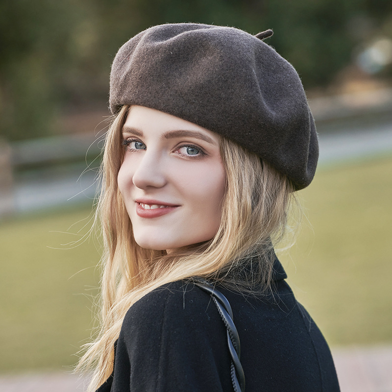 Unisex Beret Hat Lady Autumn-Winter vintage large diameter wool painter hat matching face small paper boy hat_voghion.com