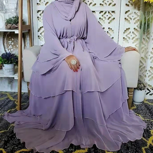 Direct Supply to Europe and the U.S. Fashionable Patchwork Three-Layer Chiffon Flowy Cardigan Dress Robe 9055