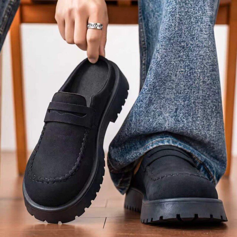 Dép bít mũi nam cỡ lớn đế dày chống trượt kiểu lười xỏ chân, da cao cấp — W5205 Xanh lá cây nhạt, W5205 thẻ, W5205 Đen chi tiết 11
