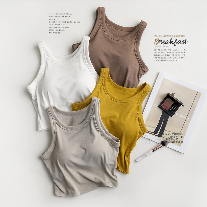 가슴 패드와 통합 된 스레드 브라-t 배꼽 조끼 여성용 여름 스포츠 바닥 속옷 요가 머리카락의 세대