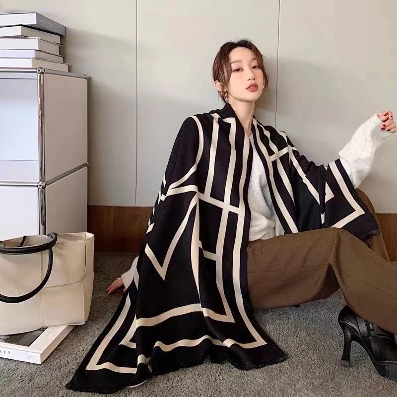 Bufanda mujer estampado geométrico chal invierno imitación cachemira_voghion.com
