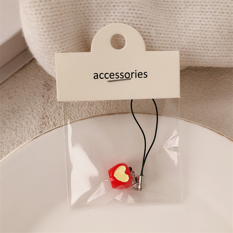 Mini colgante de bolsa de núcleo de manzana lindo colgante de teléfono móvil niña corazón rojo amor colgante de manzana joyería pequeña
