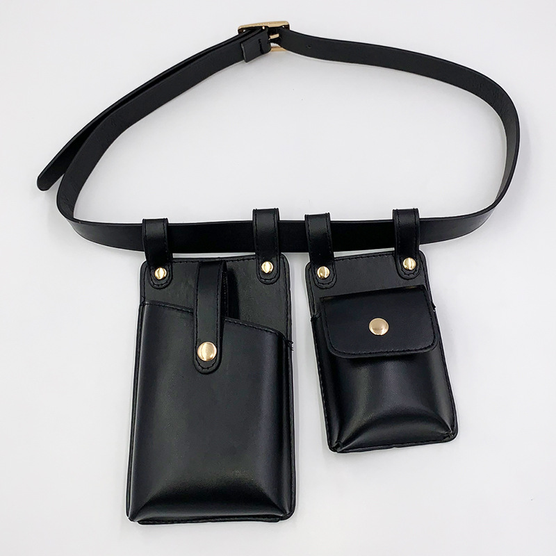 Two-piece Set Of Fashionable Waist Bag For Women Women's Bag Motorcycle Punk Mobile Phone Belt Bagy Bag