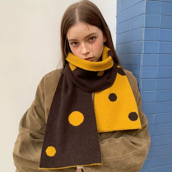 Korean-style retro double-sided polka dot knitted scarf for women, autumn and winter warm, versatile, and stylish, suitable for students, wholesale for cross-border sales