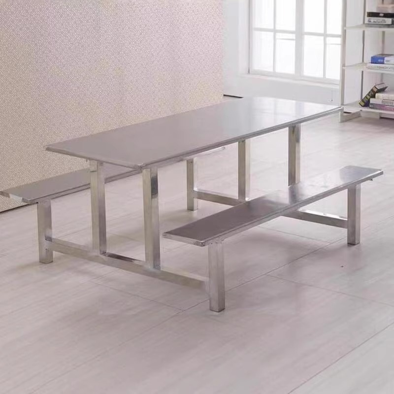 Mesa y silla de comedor para empleados, escuela, empresa, comedor, fábrica, comedor de acero inoxidable, mesa y silla de comedor para 4 personas, 6 personas, 8 personas