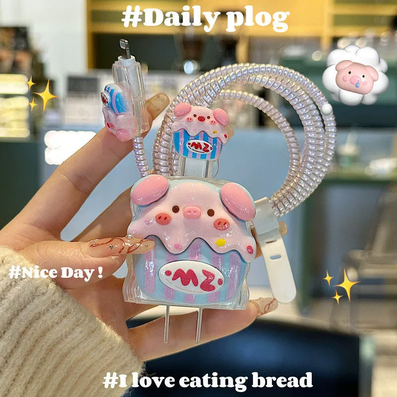 Применимо для Apple, кабель для передачи данных, прикус 20w зарядная головка зарядное устройство защитная крышка от сломанной стерео мультфильм волны