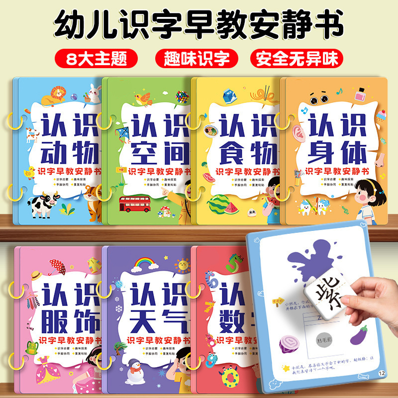 Literacy Quiet Book 3-6 Years Old Early Education Enlightenment Literacy Paste Book Game Tear-Off Book Toddler Children's Educational Toy