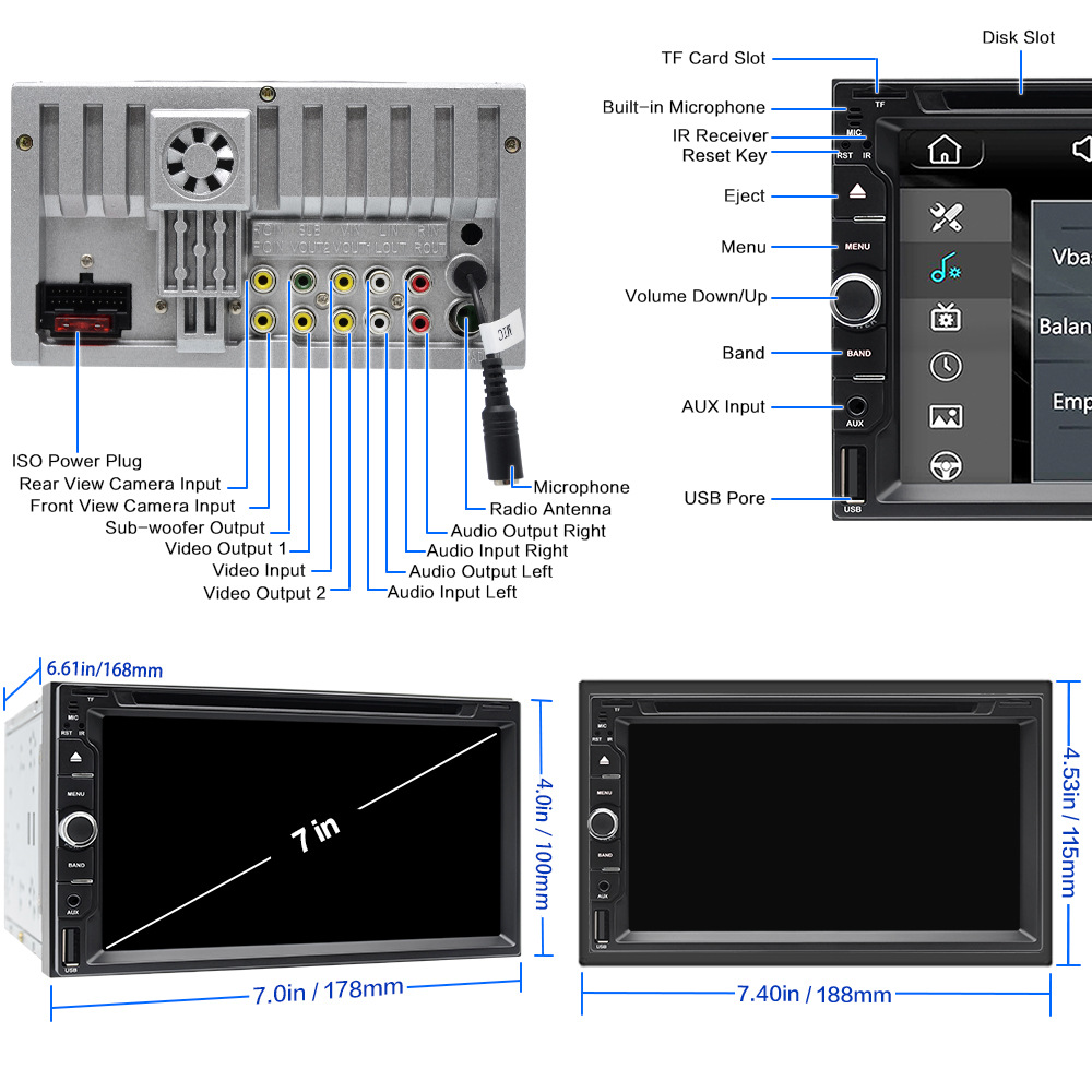 6.95inch Dual-Dvd/Cd Car Navigation Wireless Carplay Multimedia Player Bluetooth Hands-Free 12V