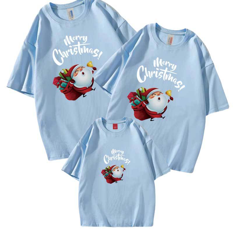 Navidad Año nuevo padre-niño desgaste verano peinado algodón nueva moda manga corta familia tres familia desgaste transfronterizo camiseta impresa