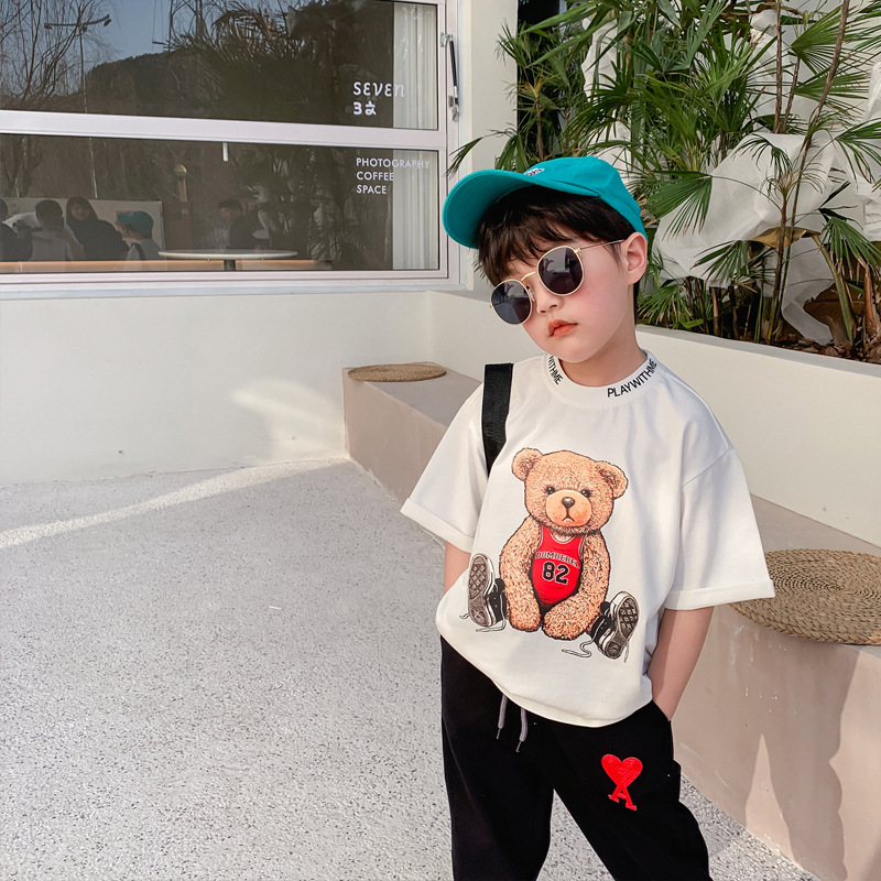 IM Children's clothing Boy Little Bear Short sleeved T-shirt 2021 summer new pattern CUHK children Korean Edition leisure time jacket wholesale