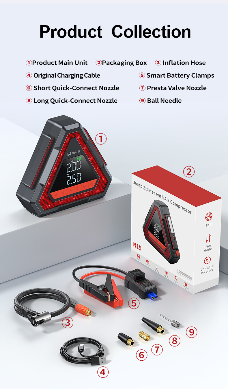 [N15] Cross-Border Car Emergency Starting Power Supply and Air Pump All-In-One Portable Battery Jump Starter