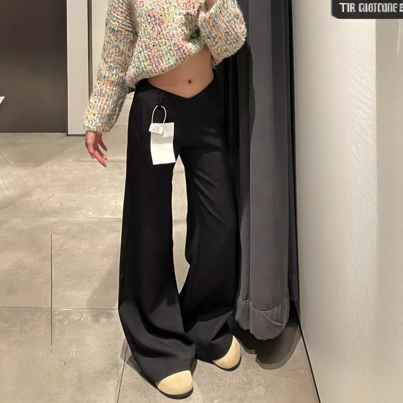 Black Suit V-Neck Flared Casual Pants for Women 2026 Spring New Low-Waist Slim-Fit Thin American-Style Flared Long Pants