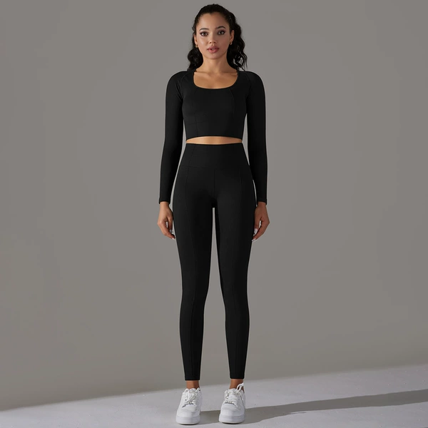 Long-sleeve, black trousers