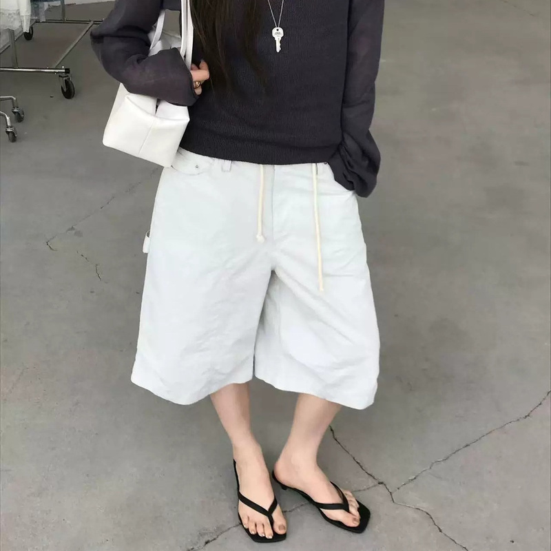 Mona Xh Korean Style Workwear Straight-Leg Cropped Pants Dongdaemun Summer New Slim Drawstring Waist Casual Pants for Women Mona Xh Korean Style Workwear Straight-Leg Cropped Pants Dongdaemun Summer New Slim Drawstring Waist Casual Pants for Women
