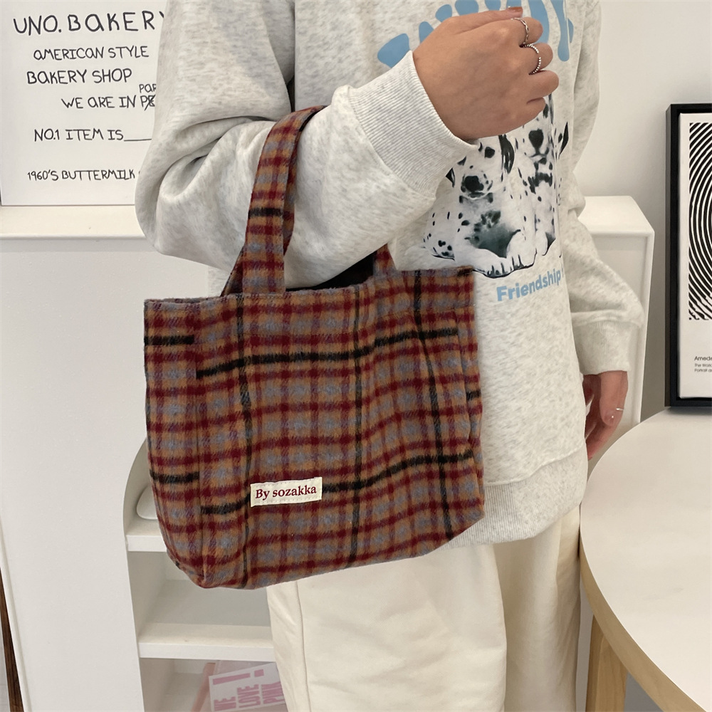 311021 Simple ins retro style woolen multi-color handbag for women, 2023 new checkered autumn and winter women's bag undefined
