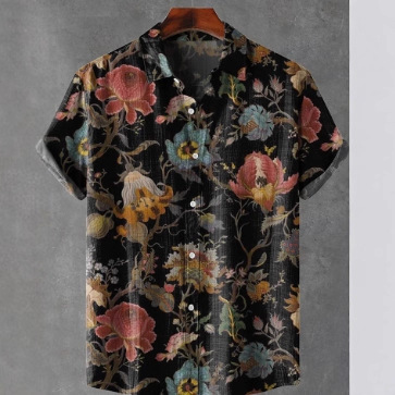 Cross-Border European and American Men's New Hawaiian Short-Sleeved Shirt 3D Printed Casual Breathable Trendyy Cardigan Shirt