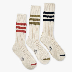 plusox秋冬新款女襪日系三條槓粗線翻口堆堆襪中性精梳棉中筒襪子