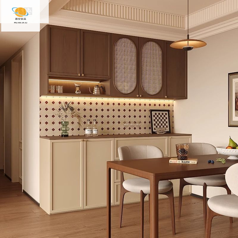 [Factory Direct Sales] Medieval Style Sideboard French Retro Living Room Tea Cabinet New Chinese Style Rattan Storage Cabinet