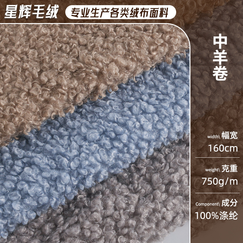 中羊卷圈圈绒素色羊羔绒面料现货秋冬时尚玩具大衣家居服毛绒布料