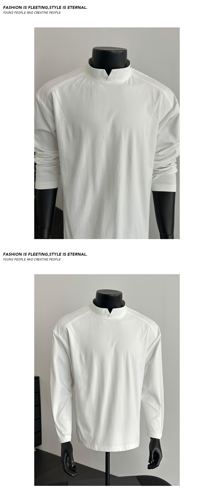 Men's V-neck Patchwork Long Sleeve T-shirt Boxy Oversized Top_voghion.com