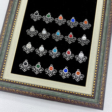 蒙古族头饰民族复古耳环合金镀银镶嵌仿松石项链坠diy饰品配件