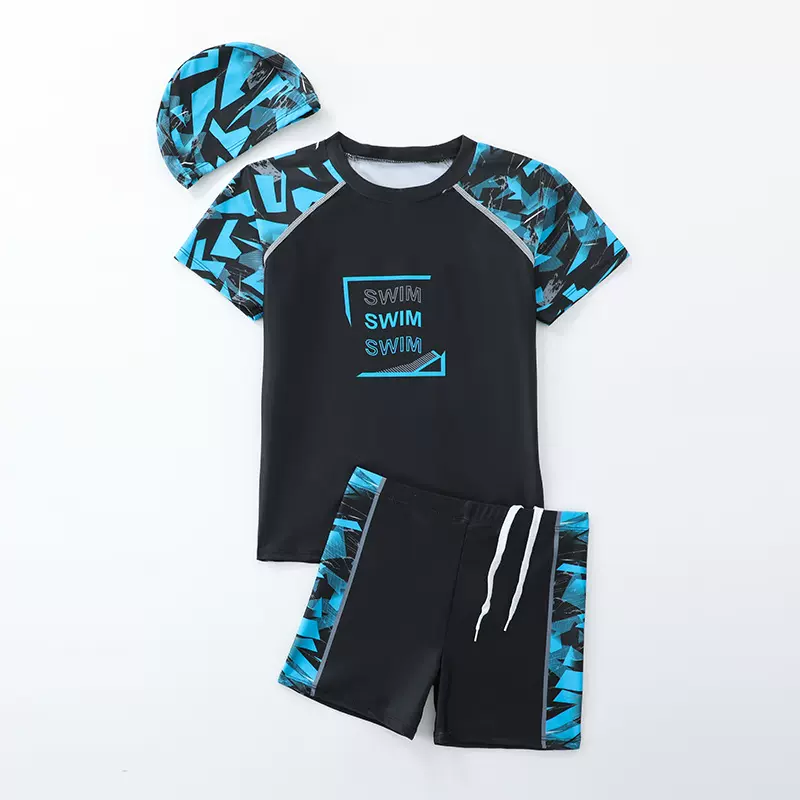 男童泳衣儿童分体泳装中大童温泉套装短袖卡通男孩青少年泳衣批发